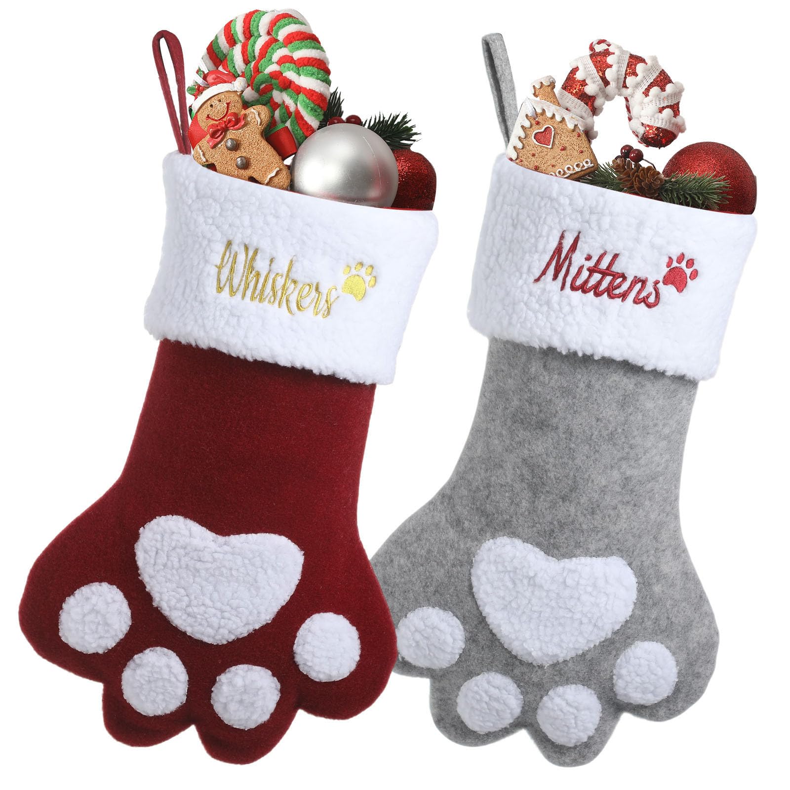 Infiher Personalised Dog Christmas Stockings - Custom Embroidered Pet Name & Paw Shape Stocking for Puppy,1 Pack 15.35” Large Knit Monogram Xmas Stockings for Fireplace Holiday Decor Gift — image 1