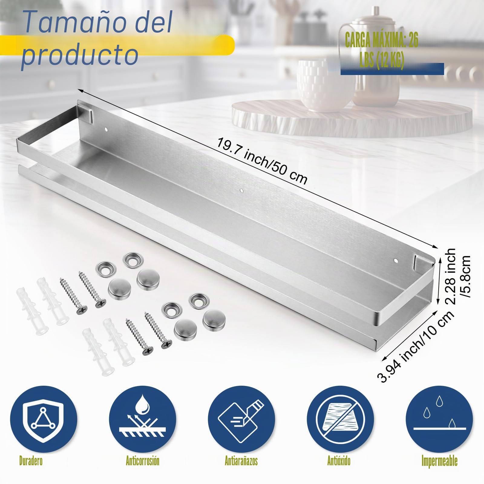 Lallisa 2 estantes flotantes de Acero Inoxidable para baño, Ducha, estantes flotantes montados en la Pared, Estante Organizador de Almacenamiento para baño, Cocina, Sala de Estar (50 cm, Plateado)