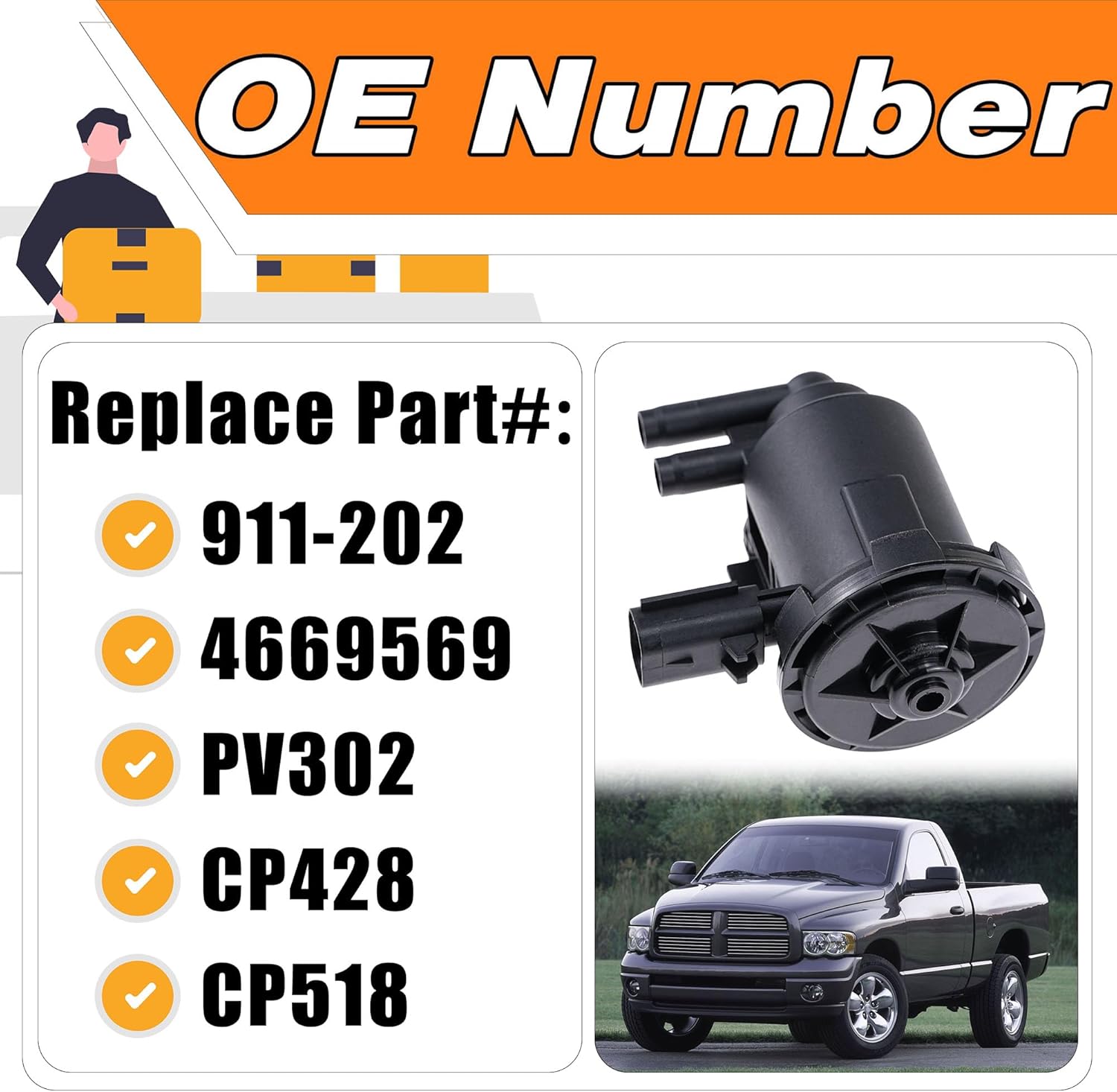 Vapor Canister Solenoid Purge Valve Compatible with Dodge Ram 1500 2500 3500 Grand Caravan Chrysler Town & Country PT Cruiser 2003-2006, Replaces# 911-202 4669569
