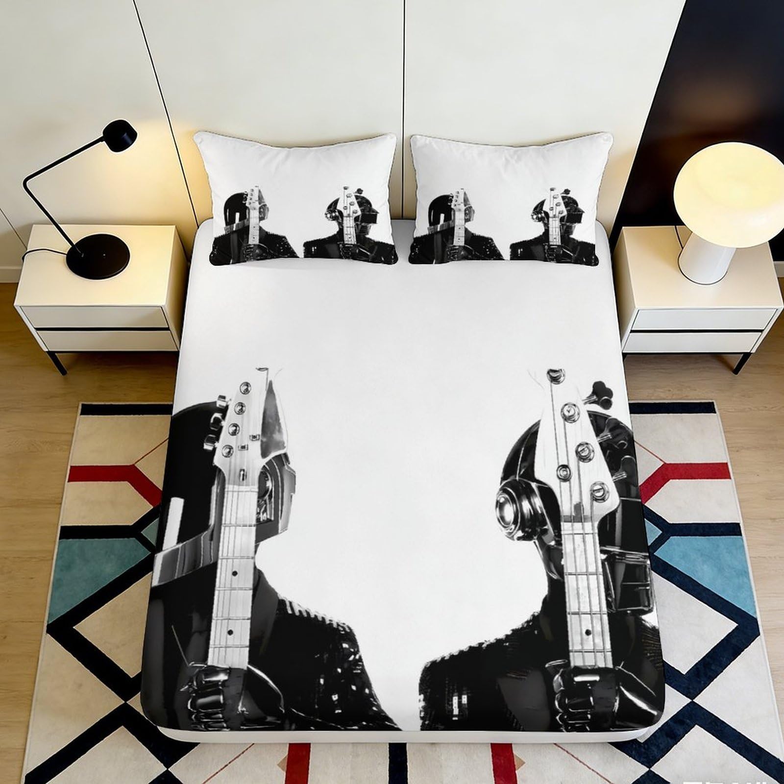 Dhbaneiok Style-4 3D Printed Guitar Silhouette Fitted Sheet Microfiber Soft Artistic Music Bed Cover For Bedroom Guest Room Decor 90X200x25cm