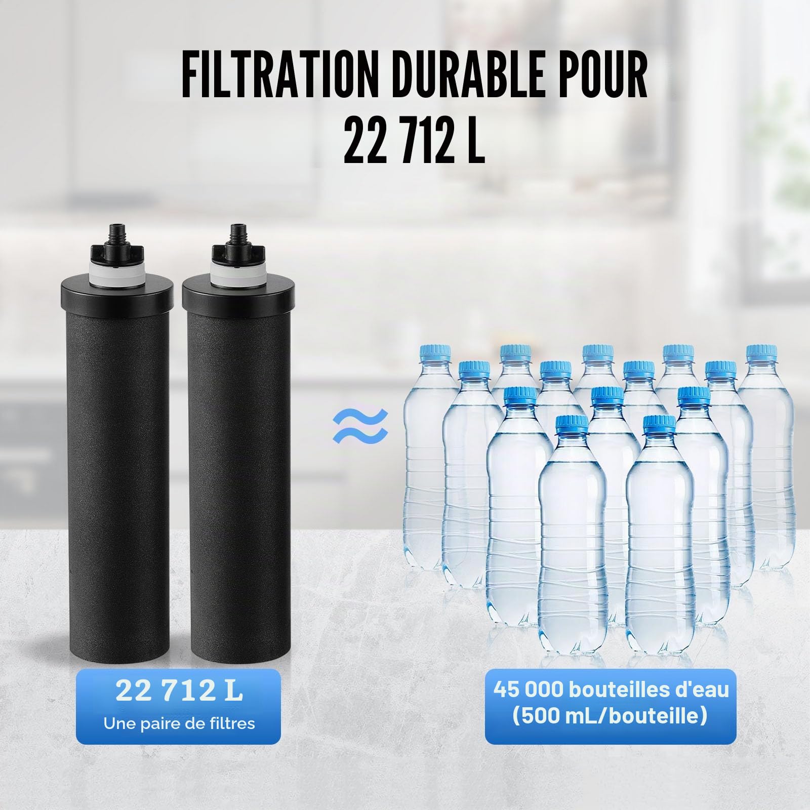 VEVOR Système de Filtration d'Eau par Gravité 8,5 L, Filtre à Eau par Gravité de Comptoir, en Inox 304, Réduction du Plomb et jusqu'à 99% du Chlore, avec 2 Filtres à Charbon et Robinet, Domicile