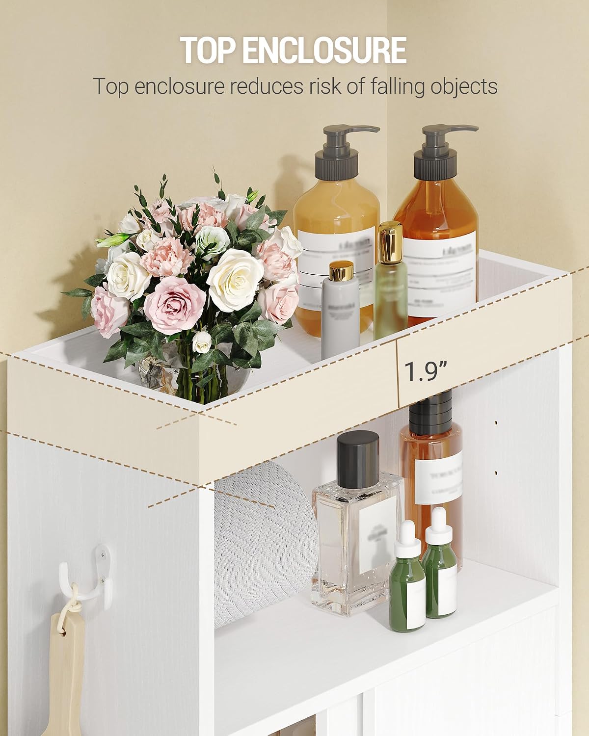 Hzuaneri Slim Bathroom Storage Cabinet, Toilet Paper Storage Cabinet with Sliding Doors, Small Cabinets with Toilet Paper Holder, Adjustable Shelf, Next to Toilet, for Small Spaces,7.9"Dx14.6"Wx27.6"H