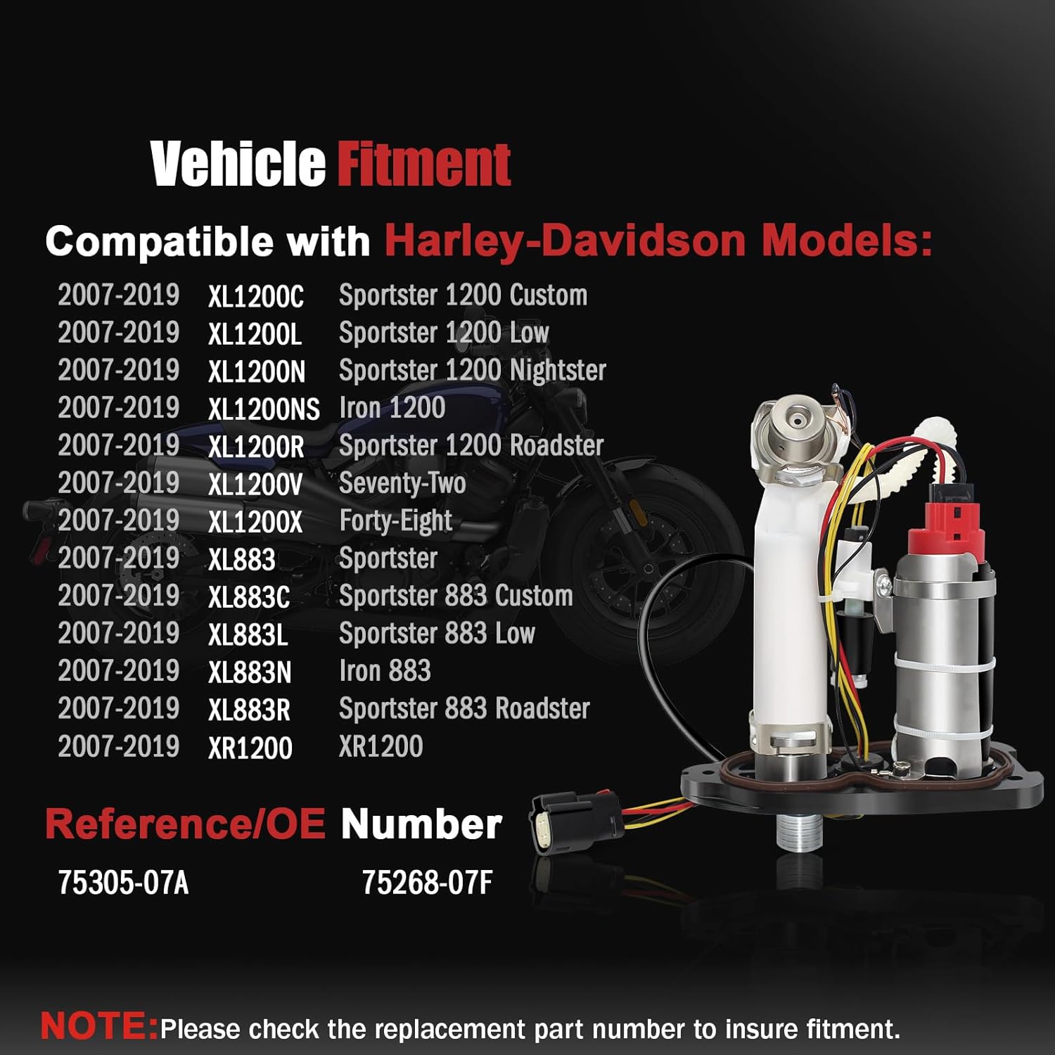 75268-07F 75305-07A Fuel Pump Assembly Compatible with Harley-Davidson Sportster 1200 883 2007-2019,fit for Forty-Eight, Iron 1200, Iron 883, Seventy-Two, XR1200 XL1200 XL883
