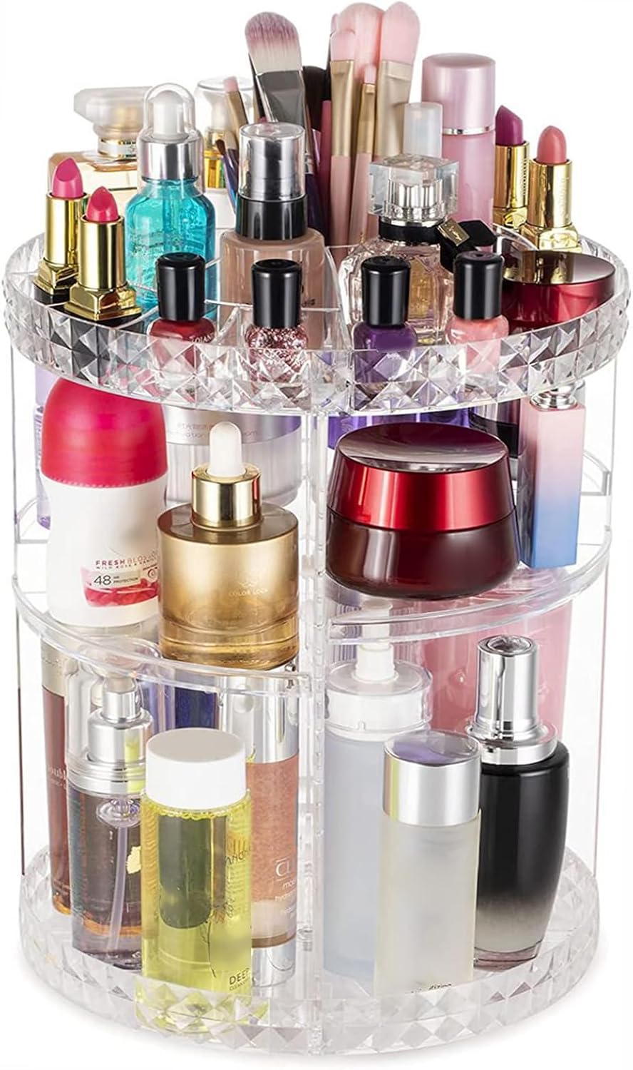 360 Degree Rotating Cosmetic Storage Organiser Skincare Stand Multilayered Acrylic Rack for Makeup and Beauty Tools Acrylic Makeup Holder
