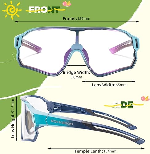 Miniatura 5 de ROCKBROS Gafas de sol deportivas fotocromáticas para niños y niñas, jóvenes, MTB Biking para niños de 8 a 14 años