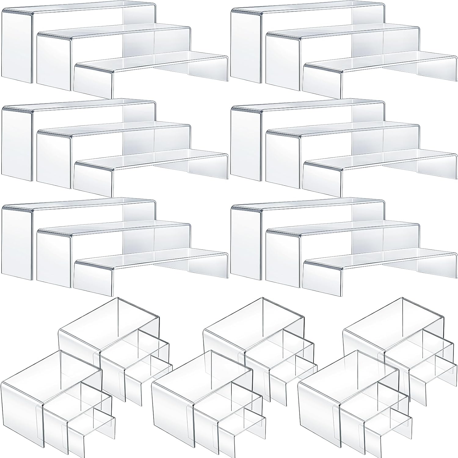 Sintuff 36 Pcs Acrylic Risers Large and Medium Acrylic Risers for Display Clear Display Stands Collectibles Stand Shelf for Show Figures Cupcake Jewelry