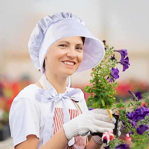 Vista 3 de ZJoey White Mob Cap Costume Pioneer Bonnet Women's Colonial Bonnet Grandma Night Hat Accessories with Adjustable Straps