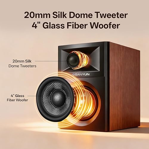 Miniatura 4 de Sanyun Altavoces SW205 de 4 pulgadas para estantería Audio HiFi inmersivo con envolvente virtual Motor DAC/DSP insignia Gabinete de difusión