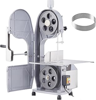 Commercial Electric Meat Band Saw, 1100W Stainless Steel Countertop Bone Cutter, Worktable Size 19.3" x 15", Adjustable Cutting Thickness 0.16-7.9", Comes with 6 Blades for Pork, Beef, and Ribs