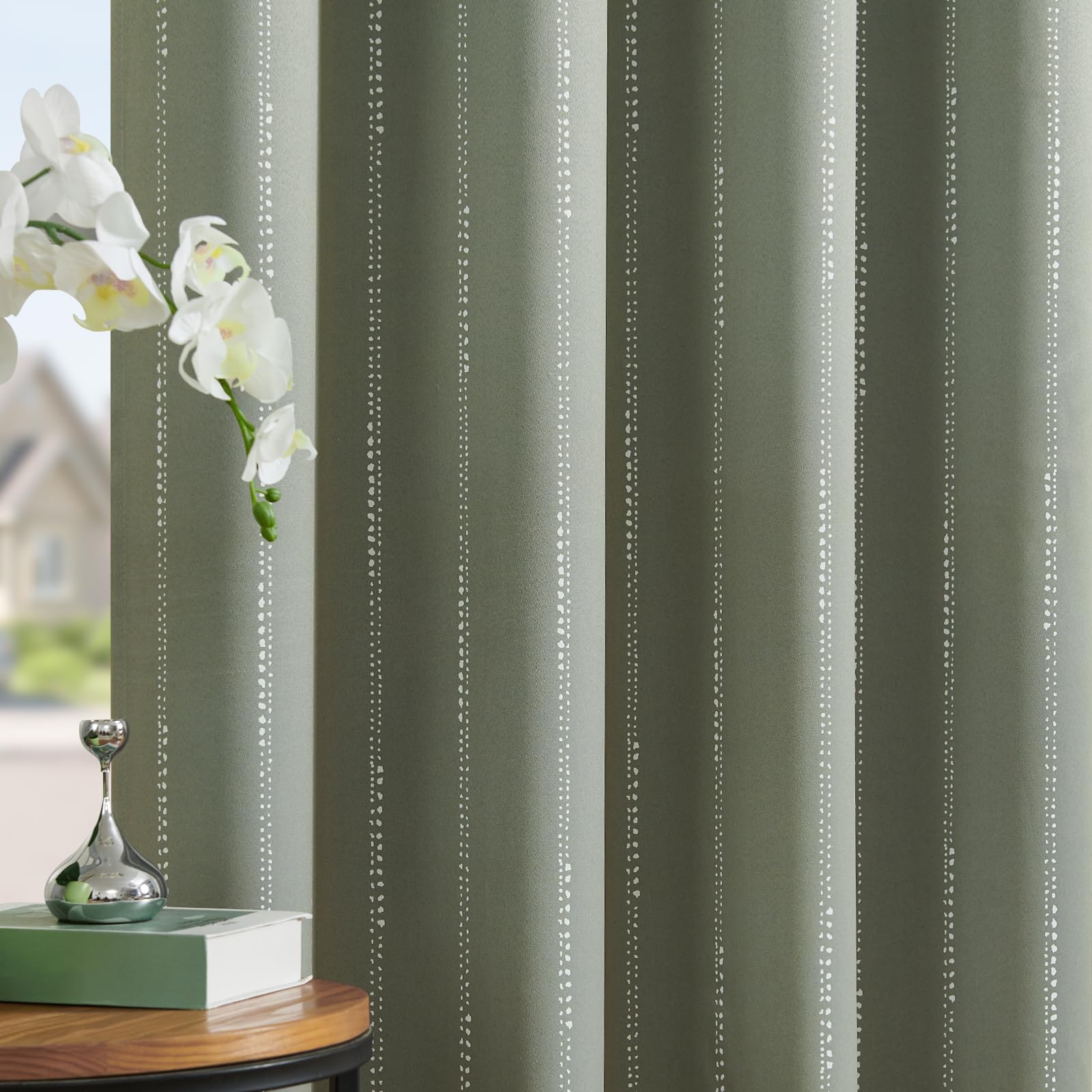 jinchan Boho Blackout Curtains for Bedroom, Dots Printed Sage Green Curtains 84 Inch Long Room Darkening Curtains for Bedroom Grommet Top Thermal Insulated Windows Curtains Set 2 Panels