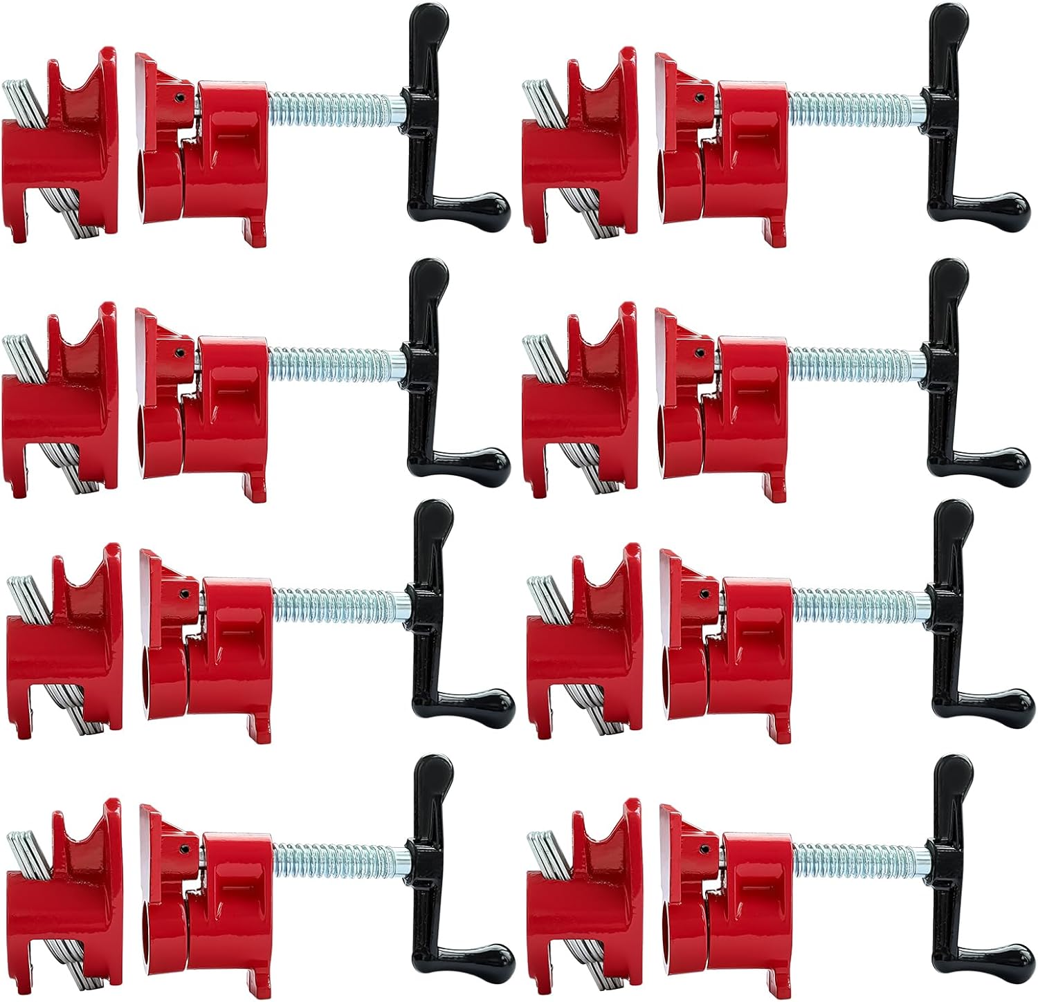 8 Pack 3/4'' Pipe Clamps for Woodworking Wood Gluing Pipe Clamp Fixture Set Heavy Duty Cast Iron For Woodworking, Carpentry, Home Improvement, and DIY Jobs