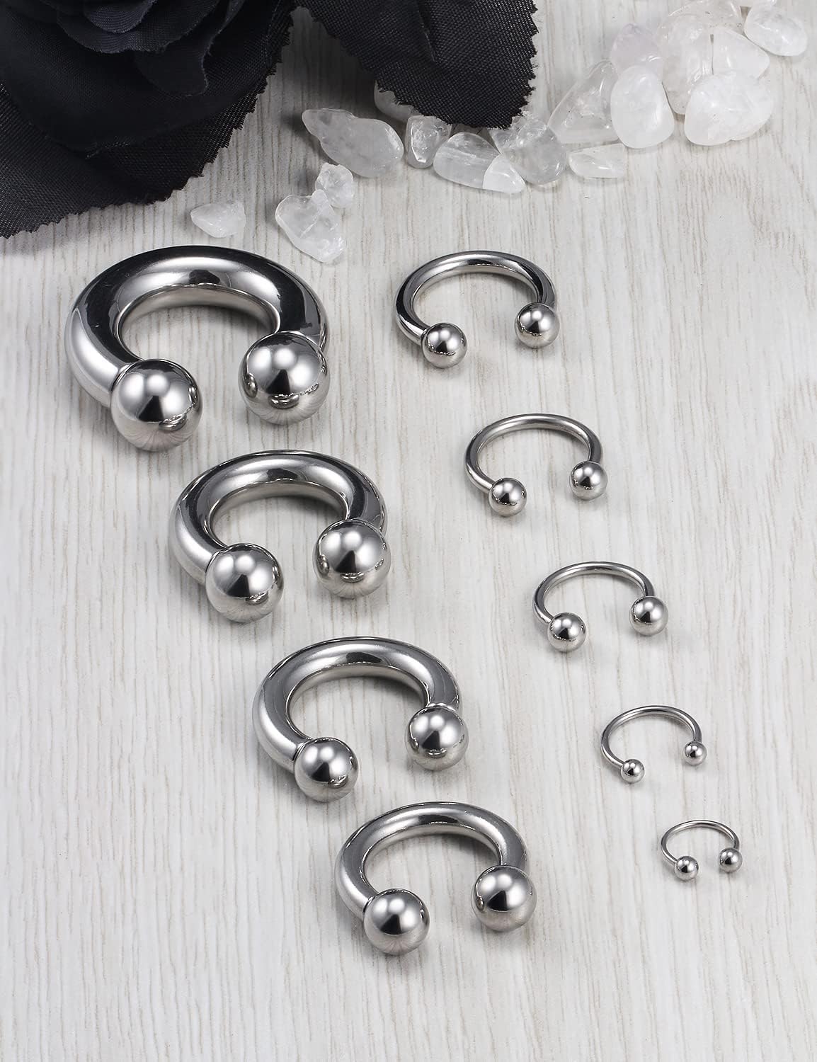 Ocptiy 00G 0G 2G 4G 6G 8G 12G 14G 16G 20G Septum Ear Earrings Gauges Stretching Kit Surgical Steel Horseshoe Septum Eyebrow Lip Navel Belly Ring Cartilage Helix Tragus Earrings Piercing Kit - Image 7
