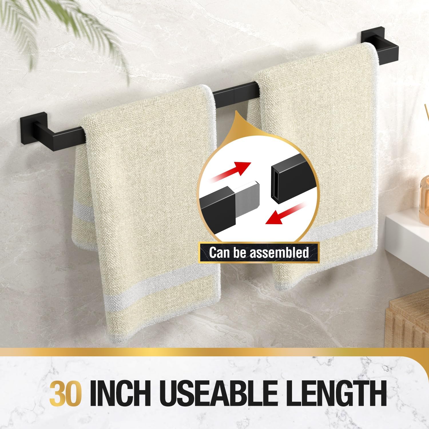 HITSLAM Bath Towel Bar, 30 Inch Towel Rack for Bathroom Wall Mounted, SUS304 Stainless Steel Towel Holder with Hardware Accessories, Matte Black