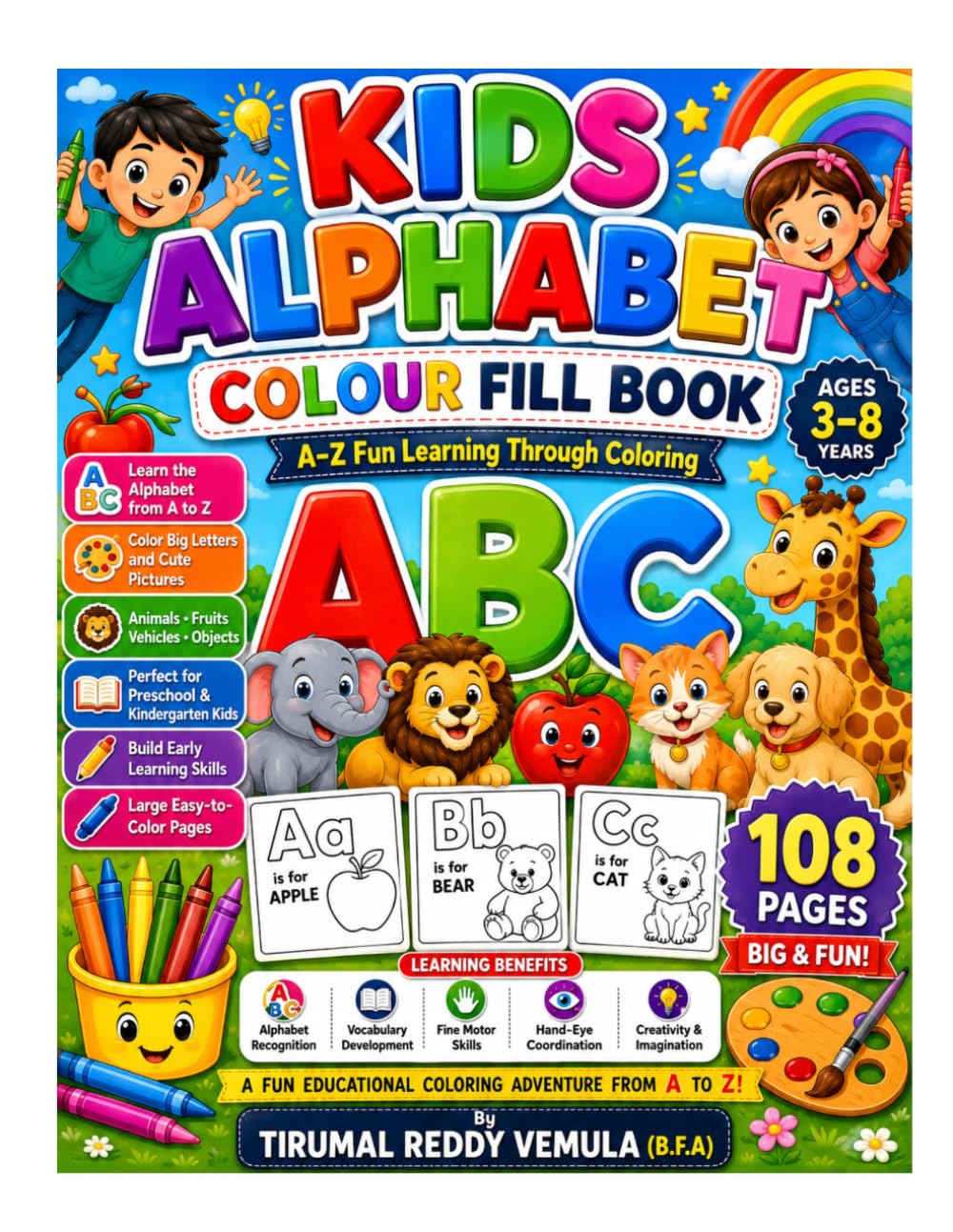 KIDS ALPHABET COLOUR FILL BOOK (A-Z)_01 (108 pages): coloring Book for kids 3-8yrs