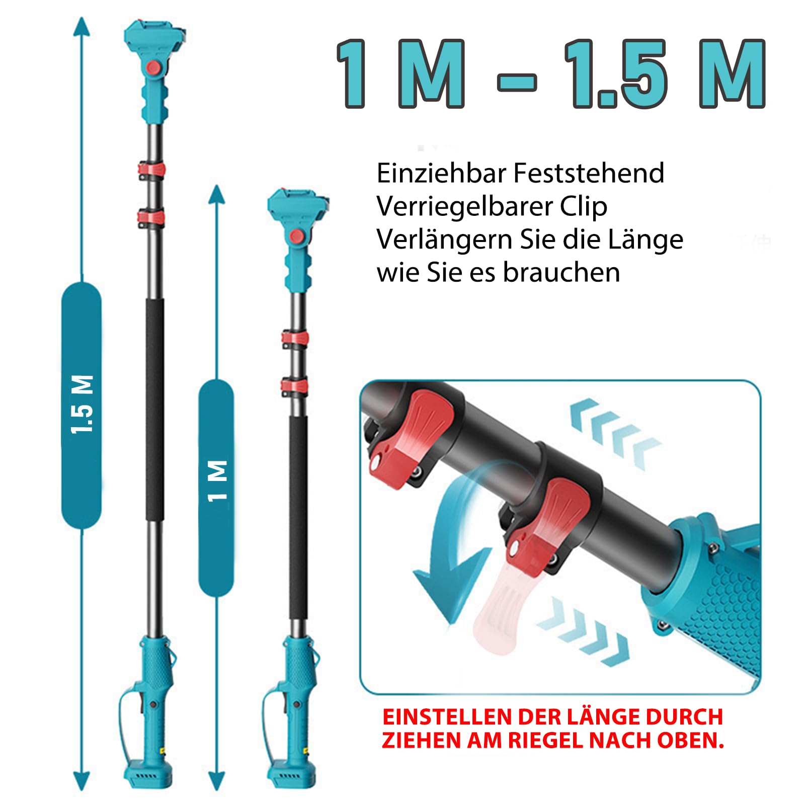 Batería podadora de 6 pulgadas con 2 baterías de 5500 mAh, sierra telescópica sin escobillas, cabezal de motor giratorio de 180°, sierra de cadena de mano eléctrica, barra ajustable hasta 2,3 m