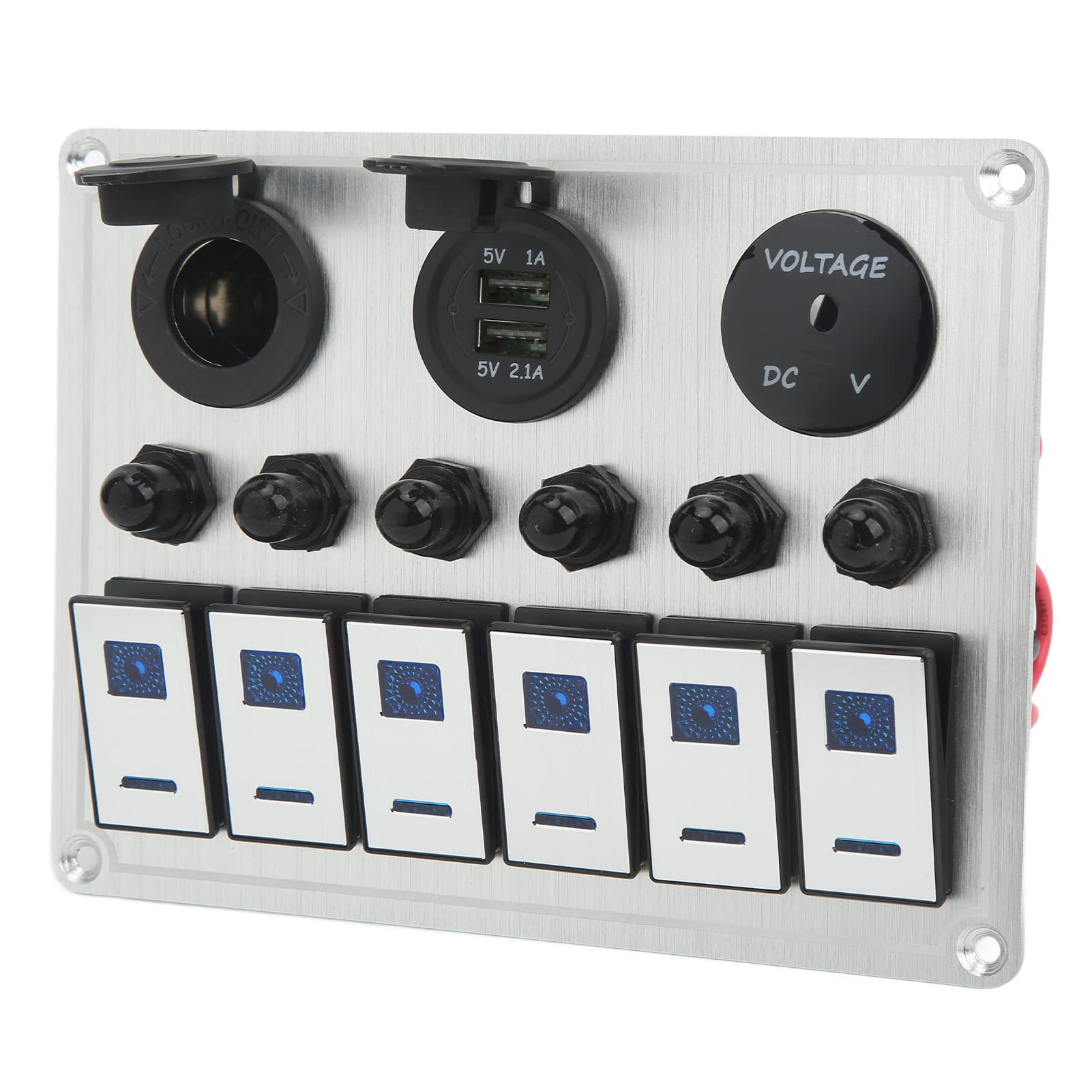 Panel Przełącznika Dźwigniowego 6 Gang On Off Panel Przełącznika Kołyskowego Wodoodporny Panel Przełącznika Dwupozycyjnego z 2 Niebieskimi Diodami LED do Samochodu RV UTV