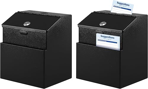 KYODOLED Caja de sugerencias con cerradura y ranura, caja de metal montada en la pared con 100 tarjetas de sugerencia gratis, caja de donación y