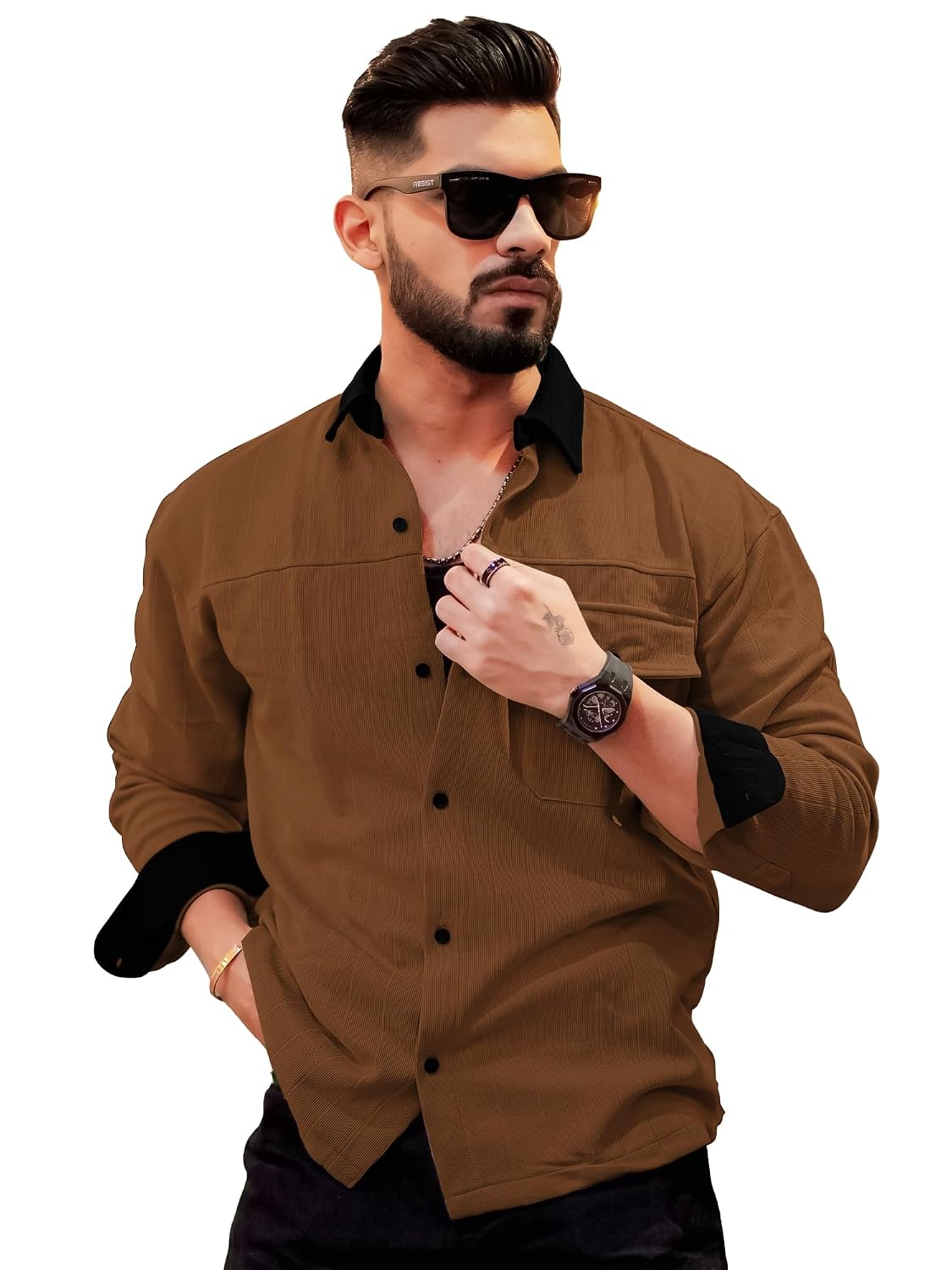 Maniac Mens Solid Collared Neck Full Sleeve Biscuit and Black Cotton Shirt - Review, Price and Buying Guide