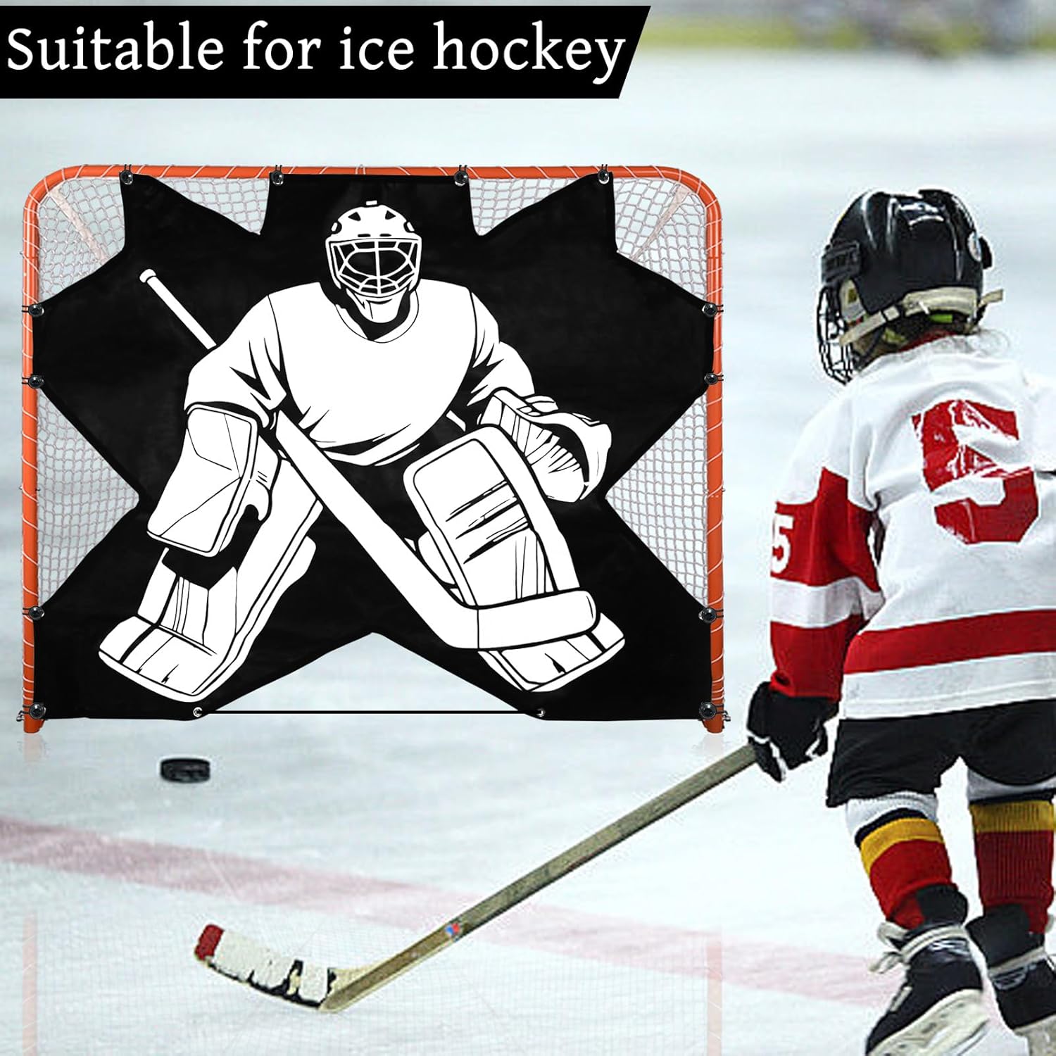 Hockey Net Targets 54x44 in Durable 7 Hole PVC Portable Design - Improve Shooting Accuracy Simulate Real Matches - for Ice Rink Training Goalie Coaches Players