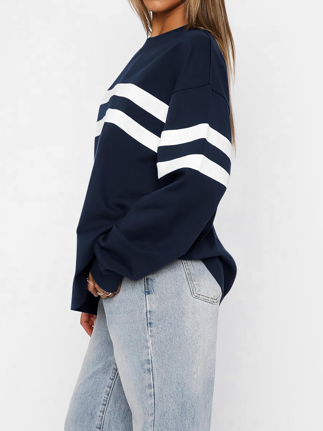 MASCOMODA Women's 2026 Striped Oversized Sweatshirt Spring Crewneck Long Sleeve Shirts Casual Color Block Pullover Tops - Image 4