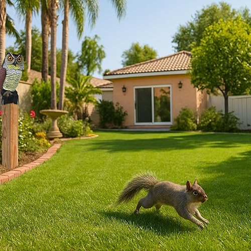 Miniatura 7 de GiftExpress Señuelo de jardín de búho grande de 17 pulgadas, estatua de espantapájaros con cabeza giratoria para disuadir a pájaros y ardillas,