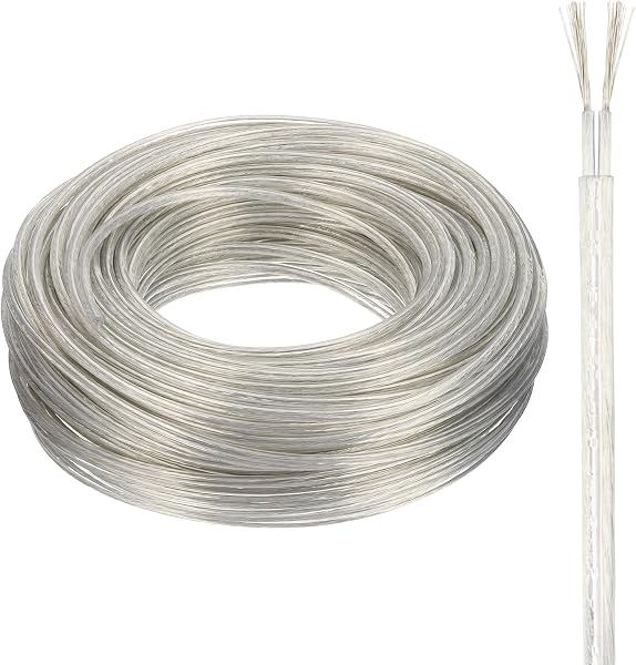 QUARKZMAN Kabel powlekany PCW, 2-żyłowy kabel zasilający 18 AWG 50 m, kabel elektryczny do lamp LED, kabel audio, przewód głośnikowy, przezroczysty