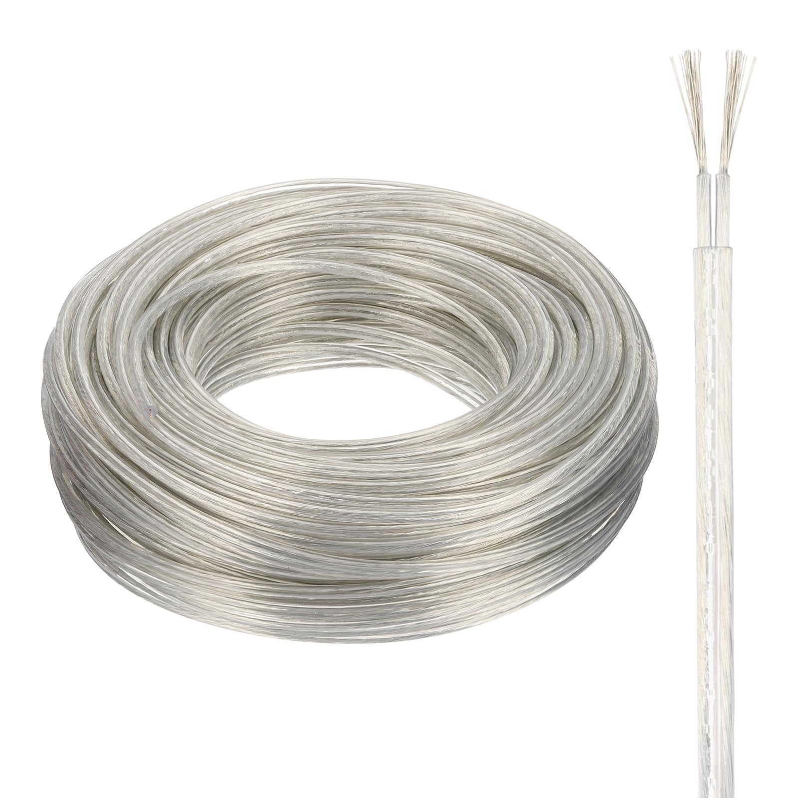 sourcing map PVC Covered Wire 2 Core Sheath Power Cord 18AWG 50m/164ft, Electrical Cable for LED Lamp Wire Audio Cable Speaker Line Clear