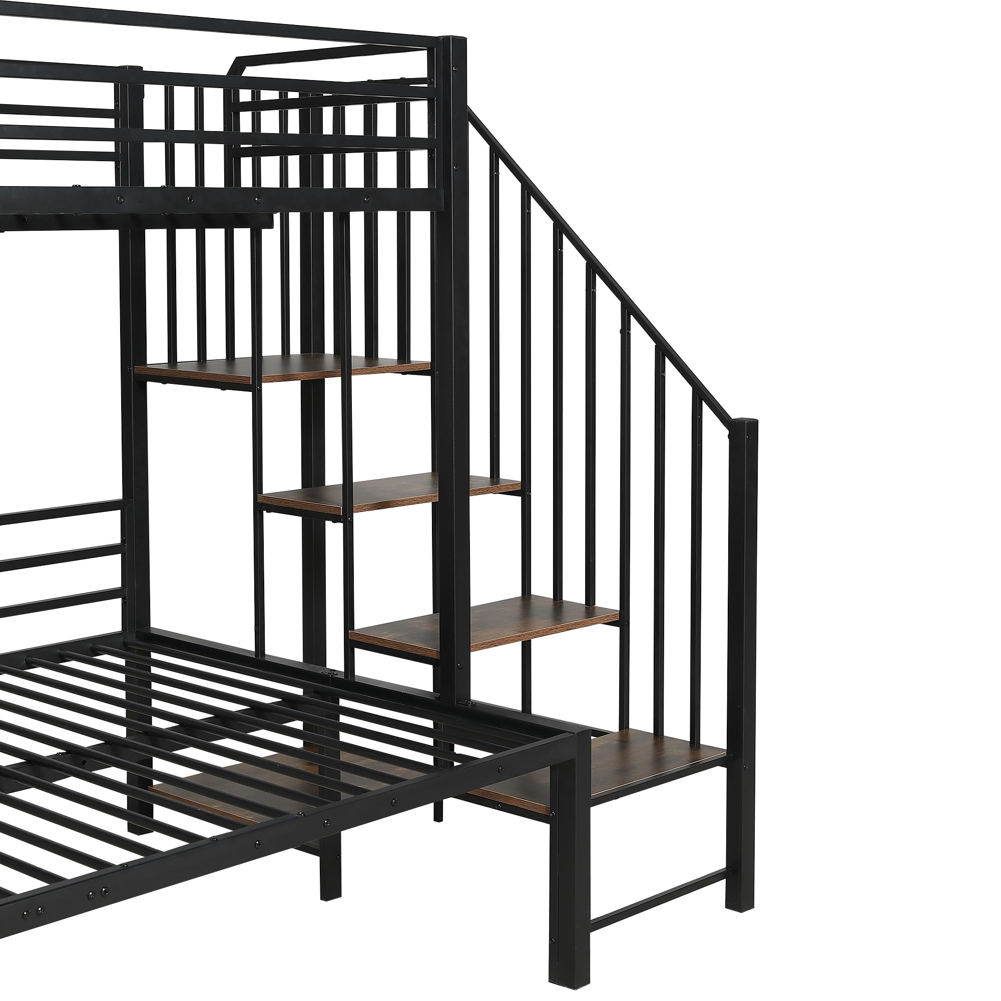 Idemon Letto in ferro a castello, cabina angolare, vano portaoggetti, MDF, nero+legno vintage, 90x200 cm e 120x200 cm