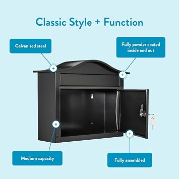 Architectural Mailboxes Saratoga Locking Wall Mount Mailbox, Black, Medium