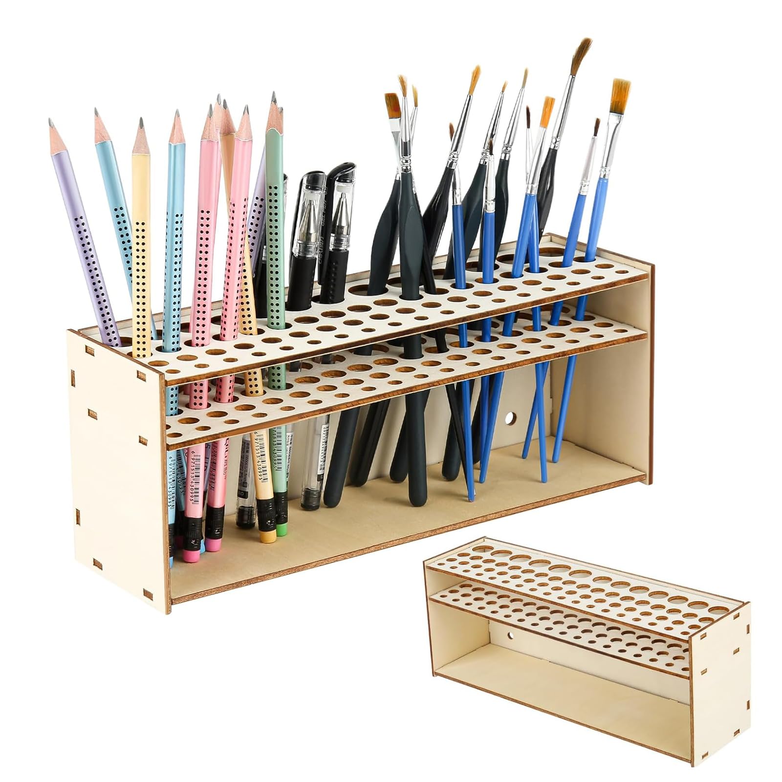 Porta Pennelli In Legno Con 67 Posti - Montaggio A Parete, Fai Da Te, Ecologico - Foto 9