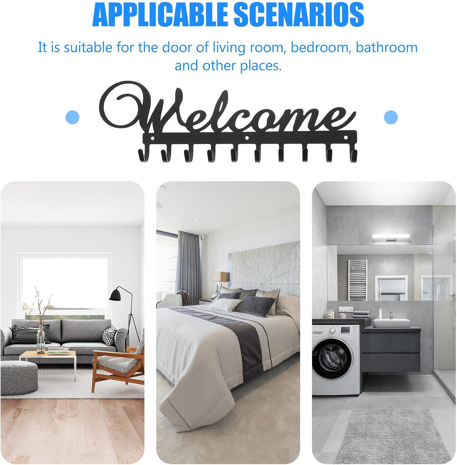 Wrought Iron Wall Hook Rack with 5 Hooks Decorative Key Holder and Coat Hanger for Hat Storage and Towel Organizing in Entryway and Home