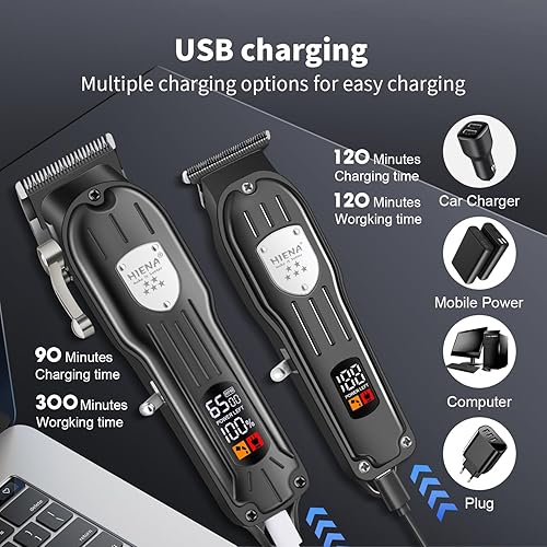 Miniatura 5 de HIENA PRO Juego de cortapelos y recortadores de pelo profesionales para hombres, recargable, kit de cortapelos inalámbrico con pantalla LCD, regalos