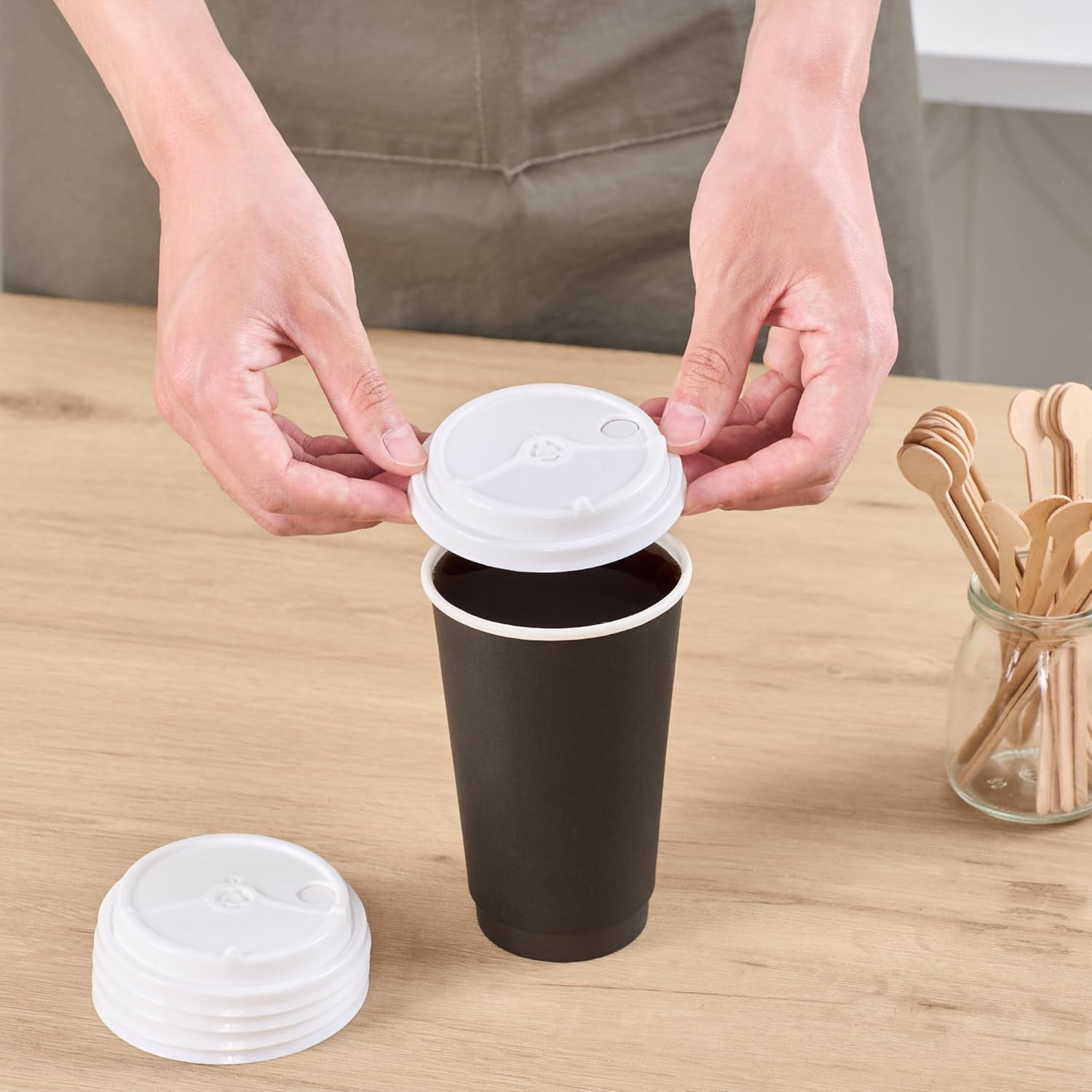 Restaurantware-LIDS ONLY: White Plastic Lids For 8,12,16, and 20 Ounce Coffee Cups, 100 Coffee For Hot Cups - Sip and Straw for Paper Cup, Sold Separately