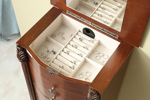 Vista 3 de mixcept organizador de joyas y accesorio Armoire caja baúl de almacenamiento clóset collar soporte de madera con espejo nogal