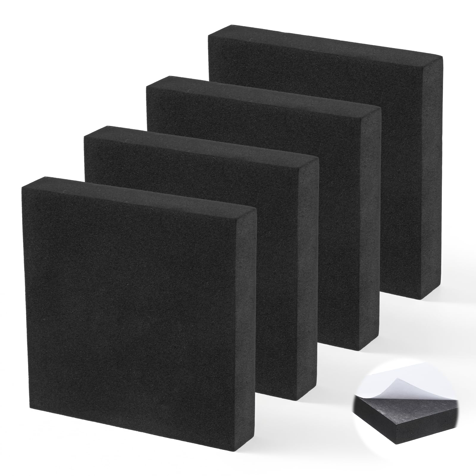 4Pcs Foam Padding Sheets with Adhesive Backing, Insulation-Foam, Closed Cell Foam Sheet Square Pad, High Density Foam-Pad for Furniture (Black, 4 x 4 x 0.75 Inch)
