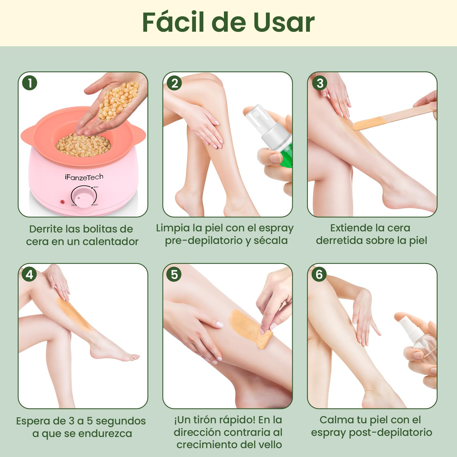 Calentador de Cera Depilatoria Maquina de Cera Caliente: IFANZETECH Calentador Cera Depilatoria para Eliminar Vello Zona Intima, Piernas, Axilas, Cejas, Faciales para Mujer y Hombre