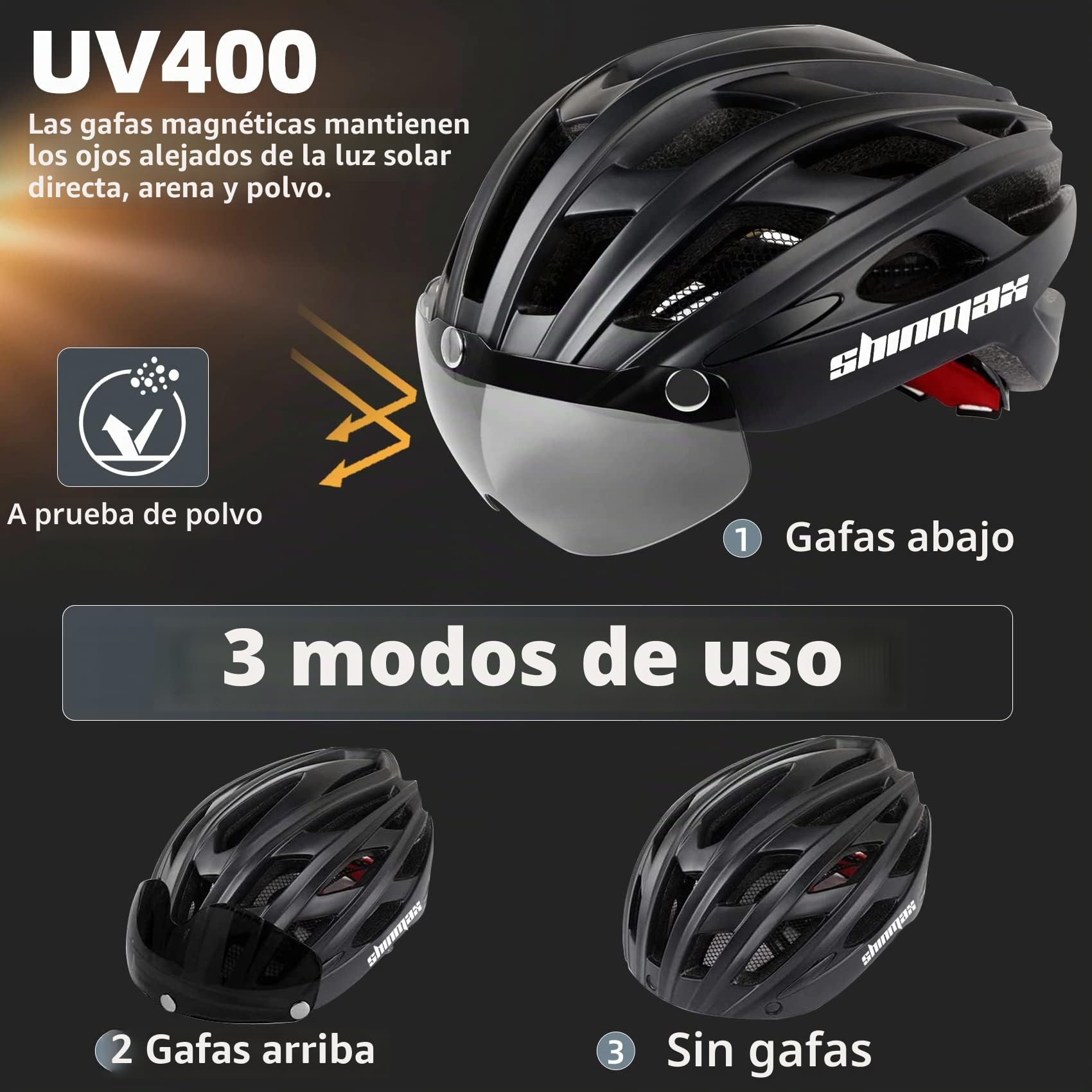 Shinmax Casco Bicicleta Adulto con Luz Casco MTB con Visera Magnética Desmontable Gafas Ajustable Seguridad de Protección para Montaña Casco Ciclismo Ultraligero Casco Bici Unisex Hombre Mujer NR-097