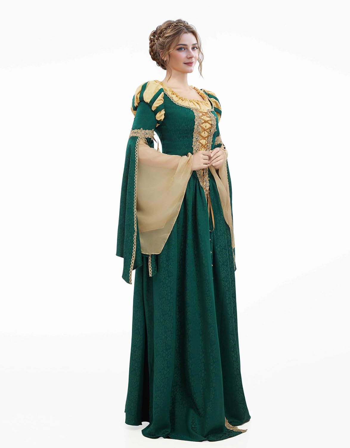 Medieval Renaissance Costume Pseudo-two-piece Vintage Renaissance Fair Dress with Wide Sleeves Lace Decor - Image 2