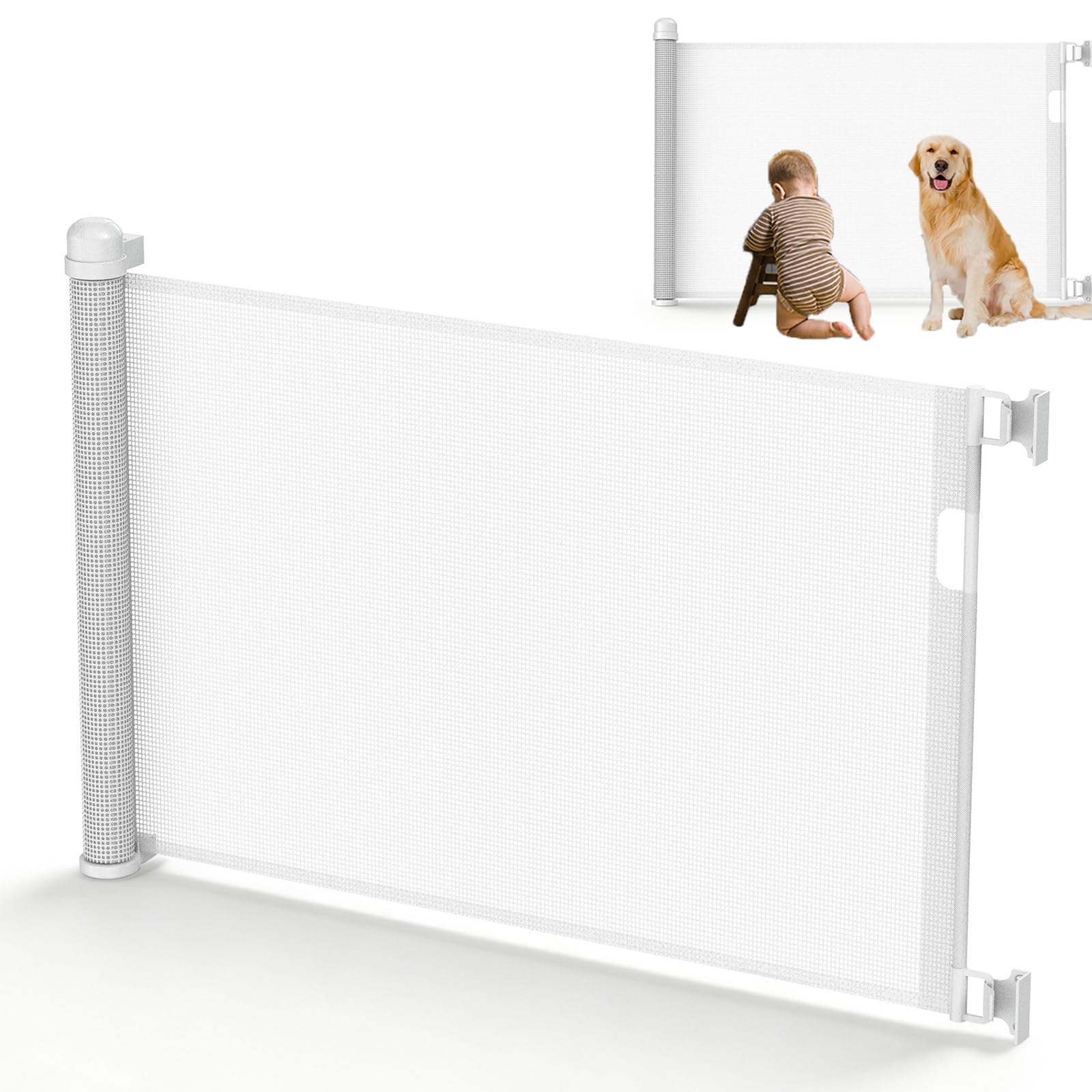 UISEBRT Türschutzgitter Ausziehbar 0-150cm, Treppenschutzgitter für Baby und Pelztiere, Kinder Schutzgitter für Innen- und Außenbereich, Weiß