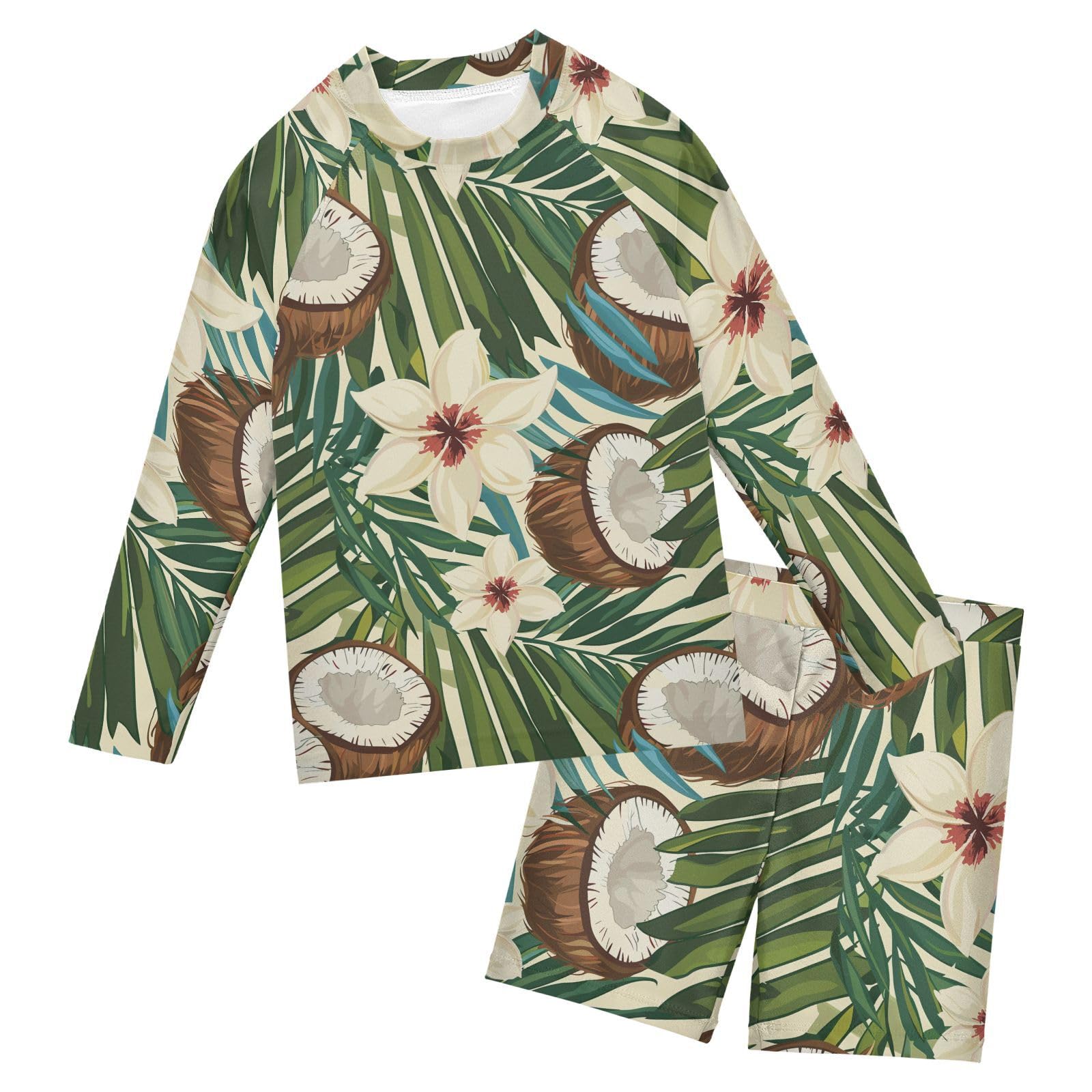 Bañador de dos piezas para niños ideal para vacaciones de verano con estampado tropical de coco 6