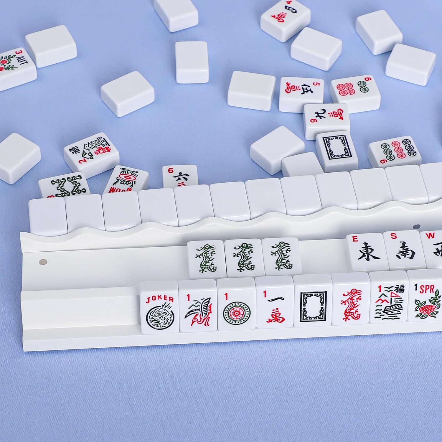Mahjong Racks with Pushers, White Wooden American Mahjong Tile Pushers and Racks Set of 4, Mahjong Accessories (19.68 Inches)