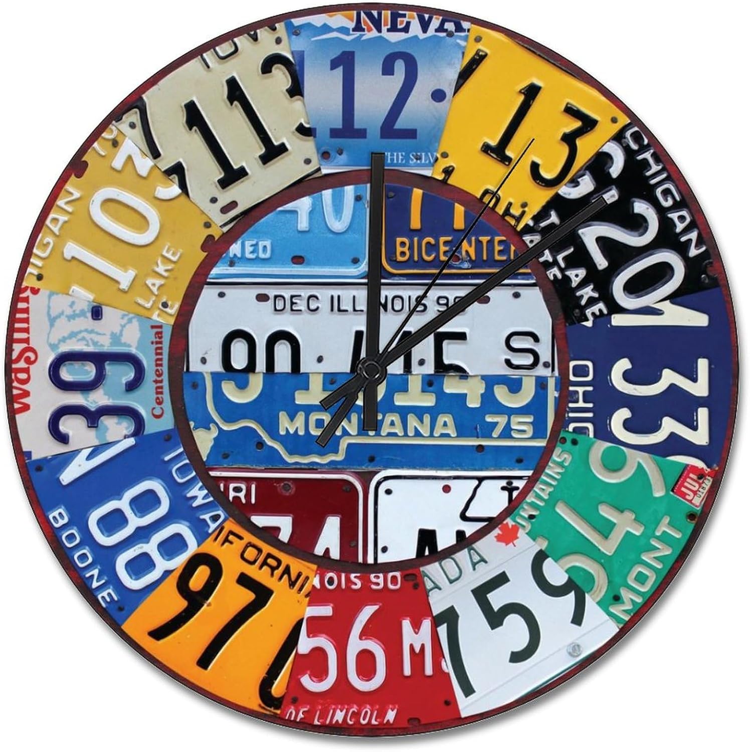 ArogGeld Numbers Car Tag Art Decor Clock Plate Number Wooden Wall Clocks Battery Operated 15 Inch Silent Non-Ticking Farmhouse Wall Decor for Bedroom Living Room