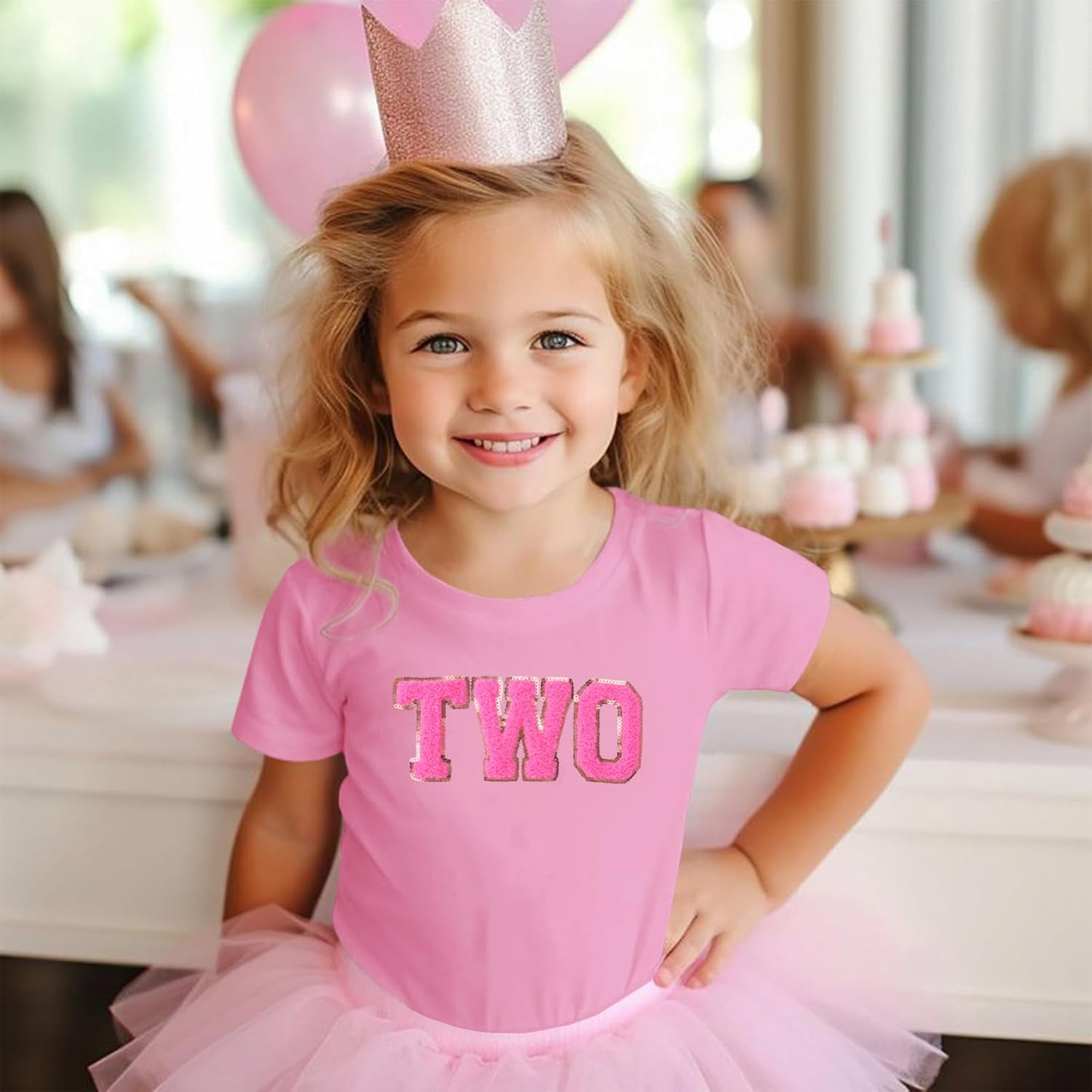 Ritatte Toddler Baby Girl Birthday Shirt Sequin Glitter Numbers Embroidery T-Shirt Outfit Chenille Patch Gift Tee Tops 1-4T