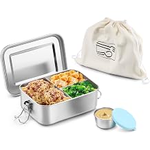 HaWare Stainless Steel Bento Lunch Box, 29oz 850ML with Divider | 3 Compartment, Blue Condiment Container &Carrying Bag Included, Leak-Proof, Dishwasher Safe, School Supplies for Kids