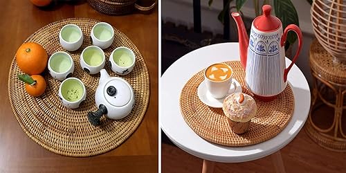 Miniatura 6 de DAWN FLAME Juego de 2 manteles individuales redondos de ratán natural, hecho a mano, resistente al calor, almohadilla aislante (9.9 x 9.9 pulgadas),