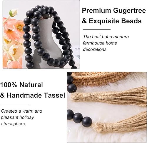 Miniatura 7 de OMISHE Guirnalda de cuentas de madera de 59 pulgadas con borlas, guirnalda de cuentas de madera, decoración de guirnalda de cuentas decorativas,