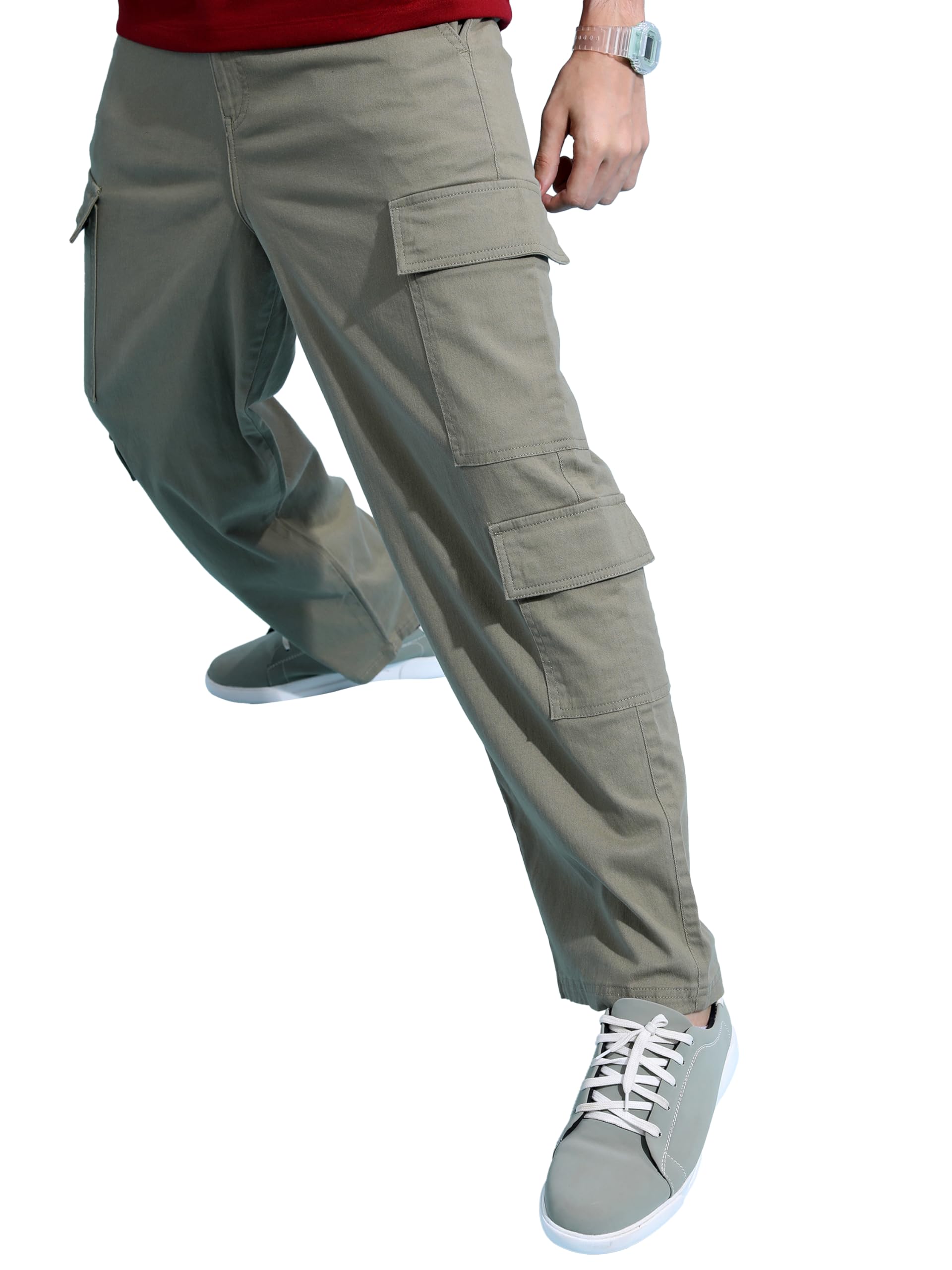 Highlander Men's Regular Fit Cargos Trousers | Strachable | Solid Trousers | Casual Trousers| Mid-Rise| Trouser | Cargos in neutral