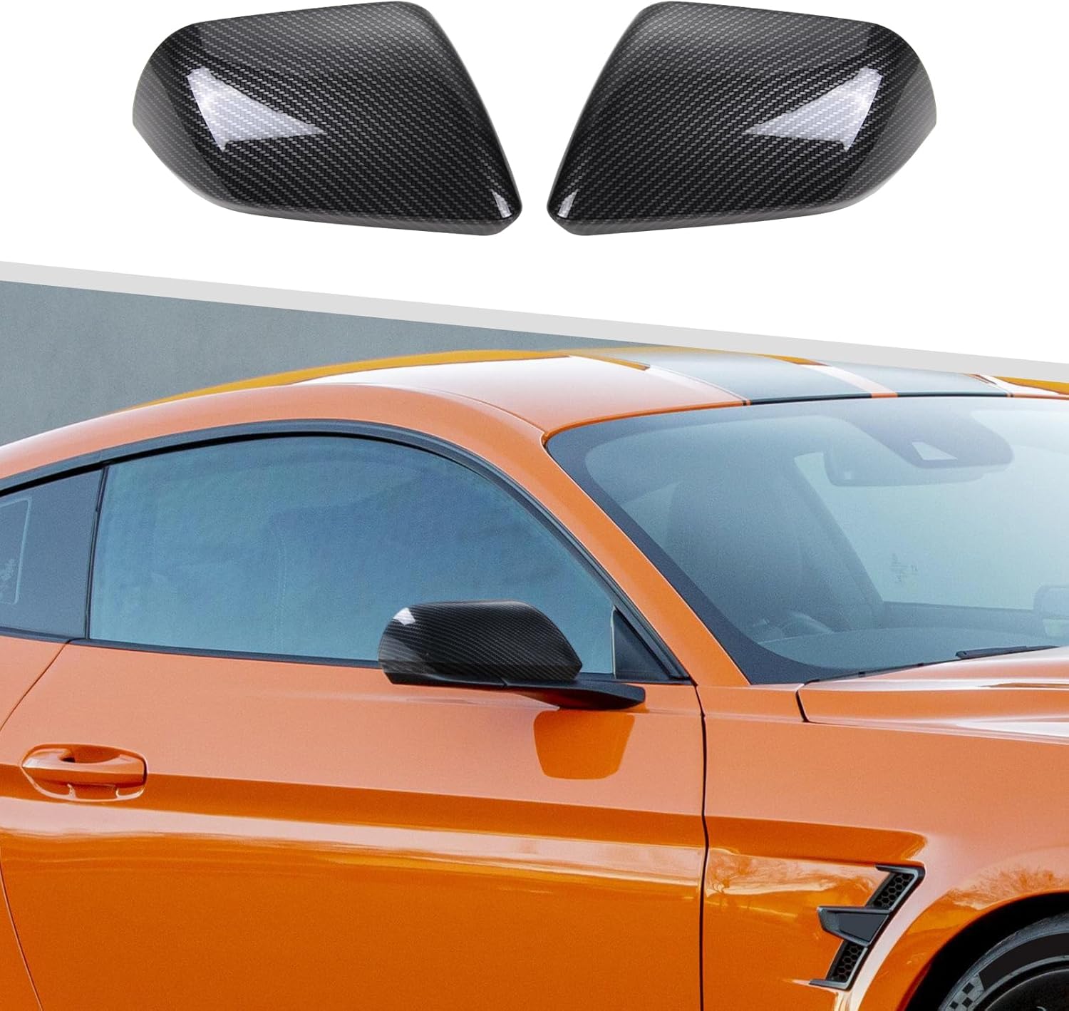 Jimen Compatible with Ford Mustang 2015-2023, 2PCS Rear View Mirror Shell Caps Trim Cover (Carbon Fiber)