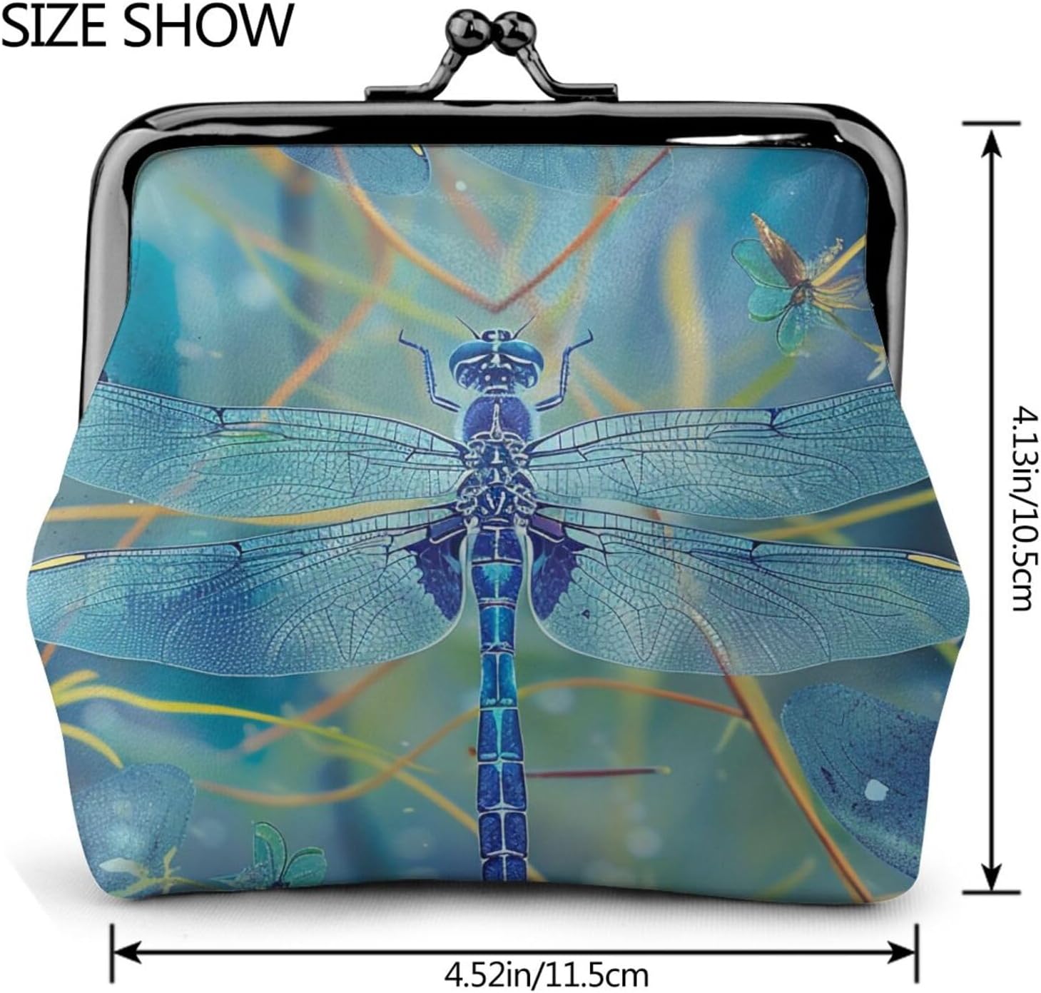 Blue Dragonfly Printed Coin Purse for Women Cute PU Leather Coin Wallet Mini Coin Purse Pouch with Kiss-Lock
