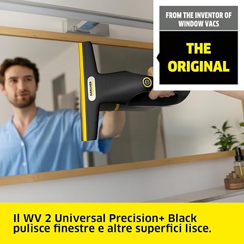 Kärcher WV 2 Universal Precision+ Black Cordless Window Vacuum Cleaner, Battery Life: 35 min, Dirty Water Tank: 120 ml, 2 Suction Nozzles, Spray Bottle with Microfibre Mop Cover, 20 ml Window Cleaner - 2